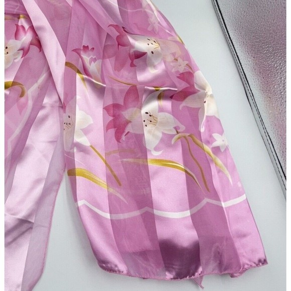 Silk Square Scarf Women 37 x 37 Inches Shawl Wrap floral Pink - Picture 6 of 6